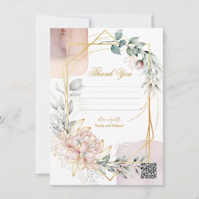 Convite O Aureate Quadro Malva Floral Verde Casamento  (Frente)