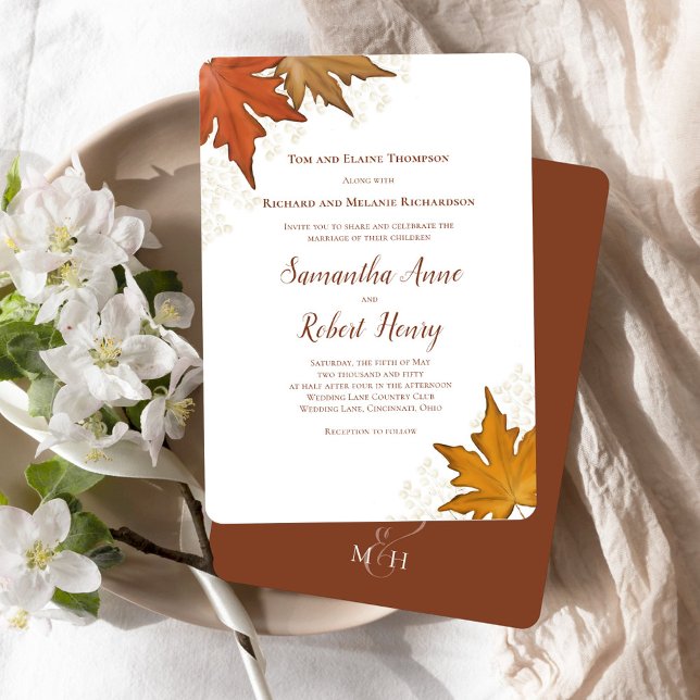 Convite O Autumn Fall Watercolor Deixa Personalizado (Fall Autumn Leaves Wedding Invitation.)