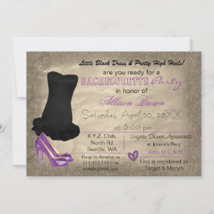 Convite O bachelorette preto pequeno Dourado roxo do