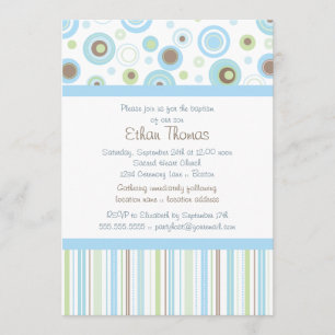 Convite O baptismo doce das bolinhas do bebé do verde azul