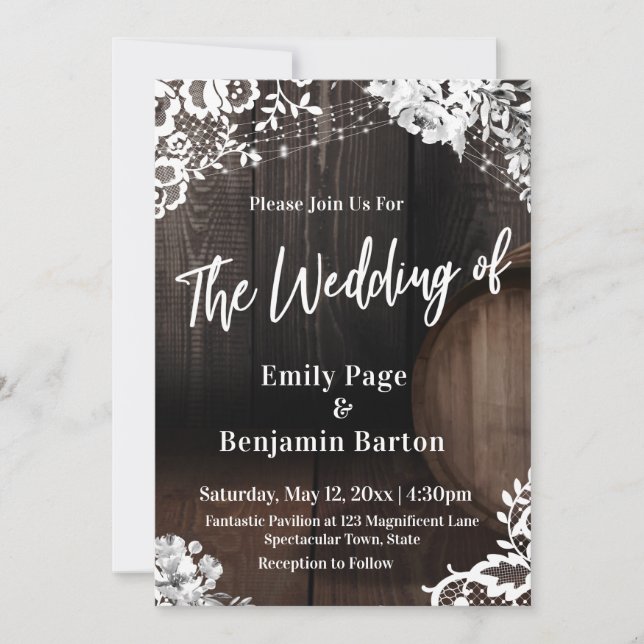 Convite O barril de vinho de madeira acende casual O casam (Frente)