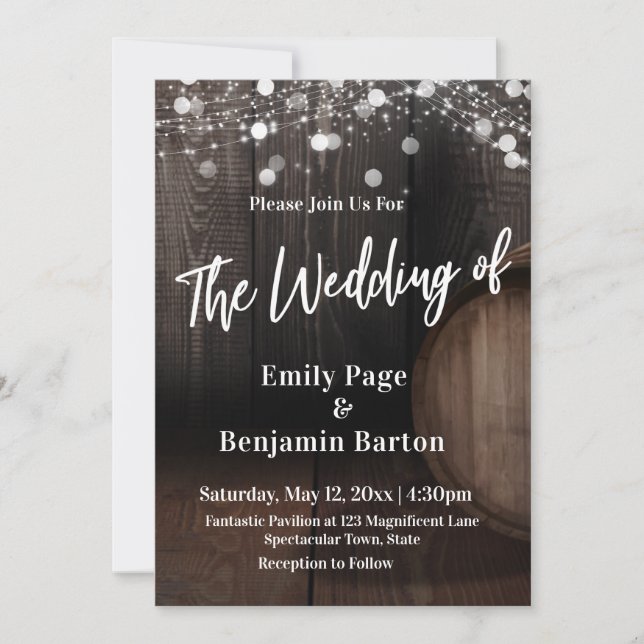 Convite O barril de vinho de madeira acende casual O casam (Frente)