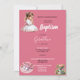 Convite O Batismo das Meninas é Rosa Personalizado