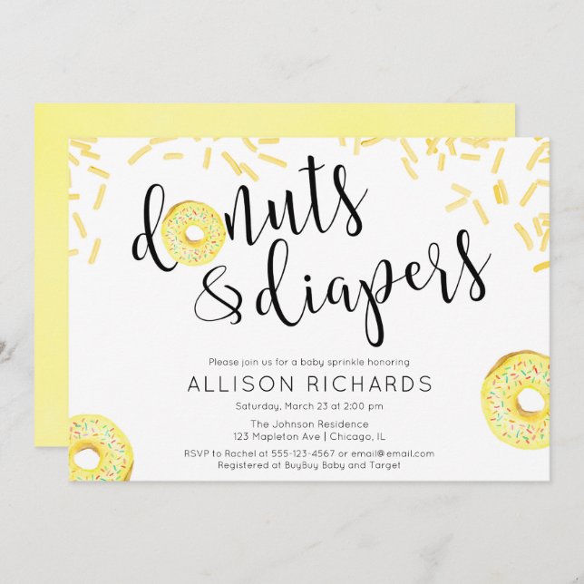 Convite O bebê amarelo neutro do género das fraldas das (Frente/Verso)