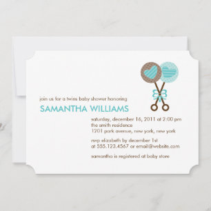 Convite O bebê chocalha o chá de fraldas gêmeo dos meni