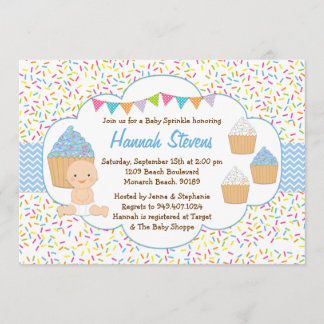 Convite O bebê do cupcake polvilha o menino azul do