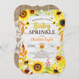 Convite O bebê do girassol polvilha a madeira rústica do