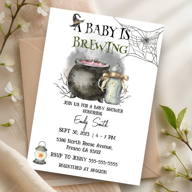 Convite O Bebê Do Halloween Está Fazendo Chá de fraldas (Halloween Baby is Brewing Baby Shower Invitation)