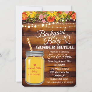 Convite O Bebê do quintal Q Mason Jar Sexo Revelar Convit