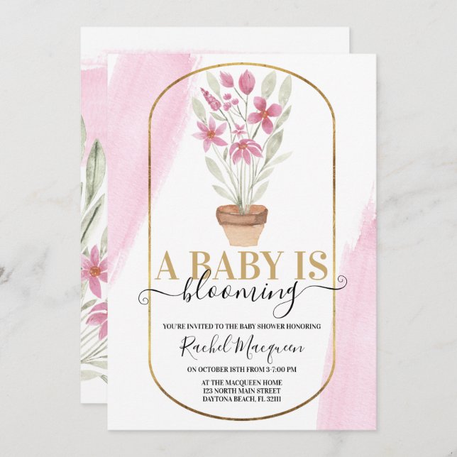 Convite O Bebê É Um Chá de fraldas De Aquarela Floral (Frente/Verso)