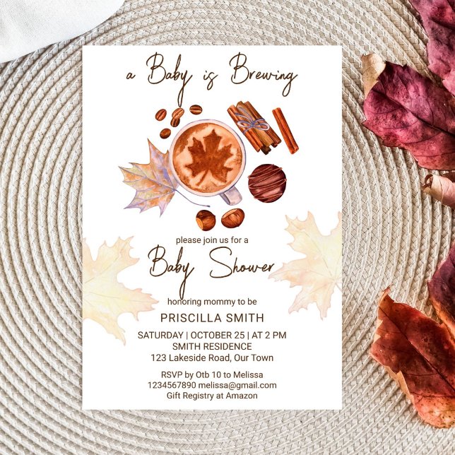 Convite O bebê está a fazer o chá de fraldas do outono (Baby is brewing fall themed baby shower template invitation digital download cup of tea spices maple)