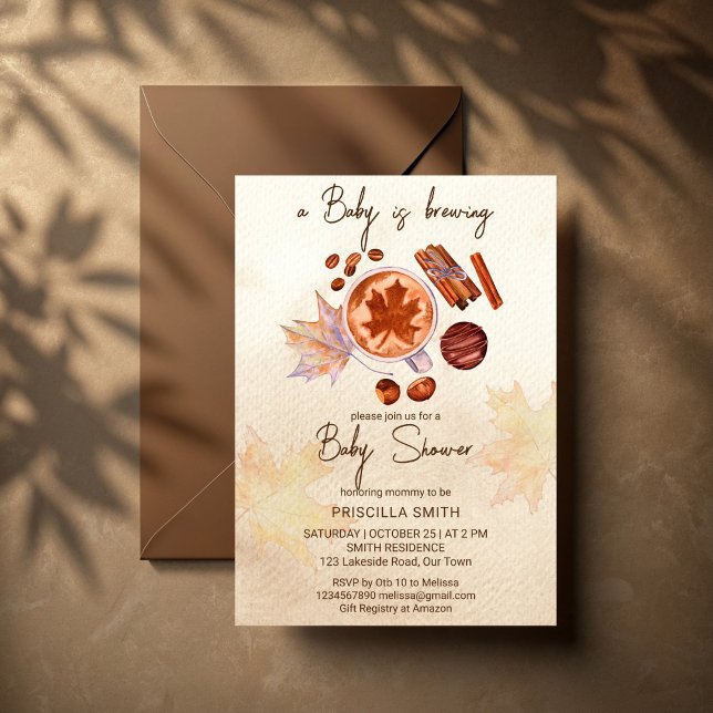 Convite O bebê está a fazer o chá de fraldas do outono (A Baby is brewing fall coffee baby shower template invitation instant download spices hot chocolate )