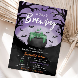 Convite O Bebê Está Cozinhando Churrasco de Halloween Roxo