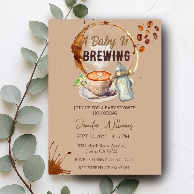 Convite O Bebê Está Fazendo Chá de fraldas De Café (Baby is Brewing Coffee Baby Shower Invitation)