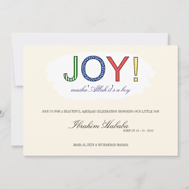 Convite O bebê islâmico Mashallah é um menino bonito (Frente)