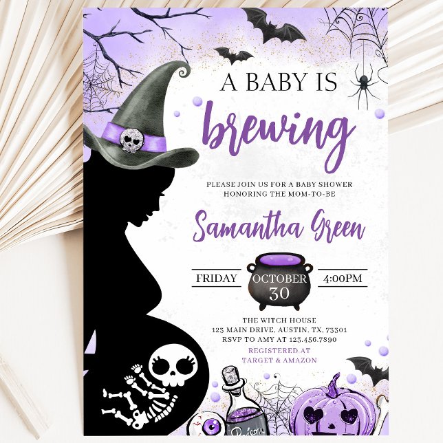 Convite O Bebê Roxo Está Cozinhando Chá de Bebê de Hallowe (Criador carregado)