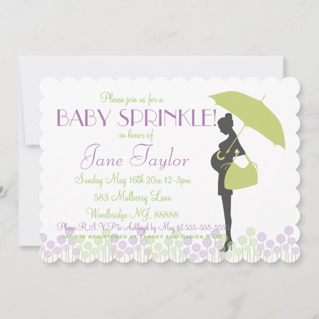 Convite O bebê verde da silhueta polvilha (Frente)