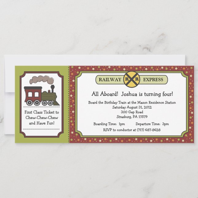 Convite O bilhete de trem convida - cores de Apple do (Frente)