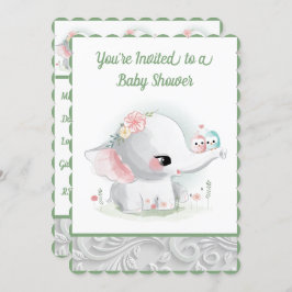Convite O Bonito Bebê Branco ou Elefante
