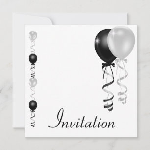 Convite O branco de prata preto Balloons o evento especial