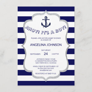 Convite O branco náutico dos azuis marinhos listra o CHÁ