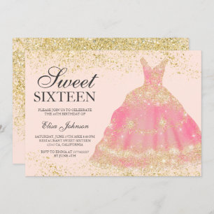 Convite O brilho chique do ouro cora o doce cor-de-rosa 16