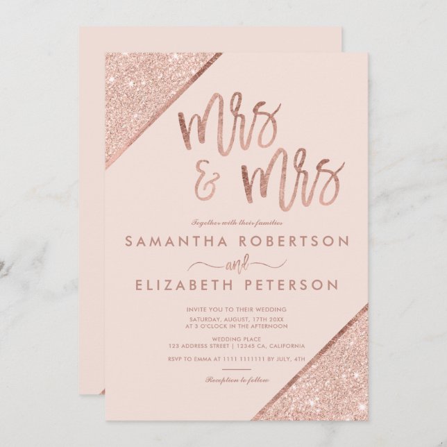 Convite O brilho cor-de-rosa do ouro cora casamento (Frente/Verso)