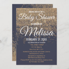 Convite O brilho Dourado Sparkles chá de fraldas dos azuis