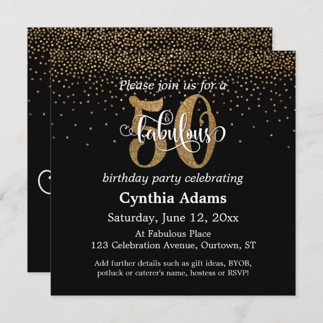 Convite O brilho & Script 50 & fabuloso no preto, (Frente/Verso)