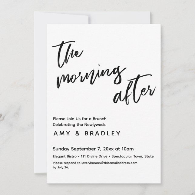 Convite O Brunch da Manhã Após o Casamento com Caligrafia (Frente)