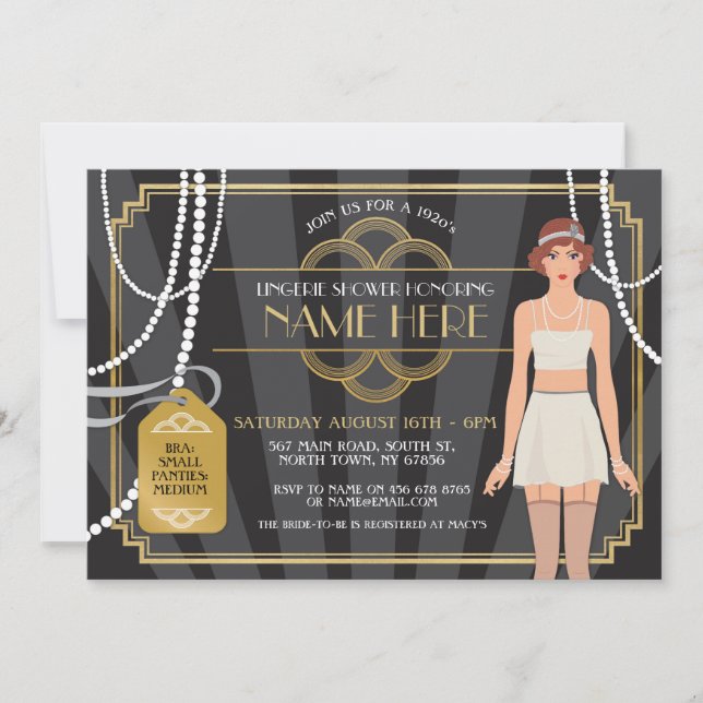 Convite O Brunette nupcial da pérola do 1920 do chá da (Frente)