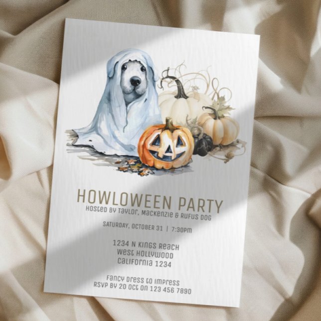 Convite O Cachorro das Bruxas, Festa Que Pensava Uivado (Halloween Dog Themed Party Howloween Fun Invitations from Ricaso. Cute dog in a sheet ghost)
