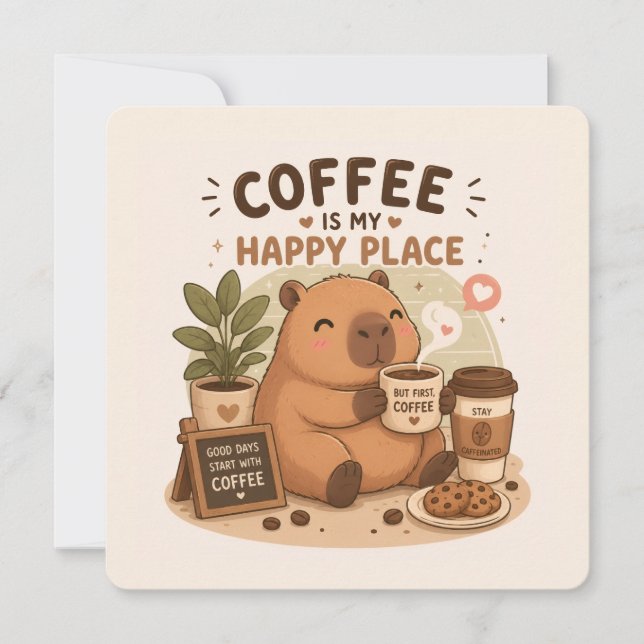 Convite O Café É Meu Lugar Feliz Capivara Fofa Amor Pelo C (Frente)