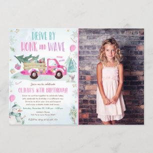 Convite O Caminhão Vermelho De Inverno Passou O Aniversári