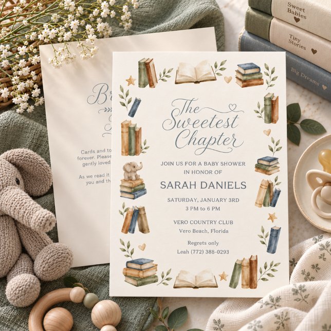 Convite O Capítulo Mais Doce Tema de Livro Chá de Bebê (The Sweetest Chapter Book Theme Baby Shower Invitation)
