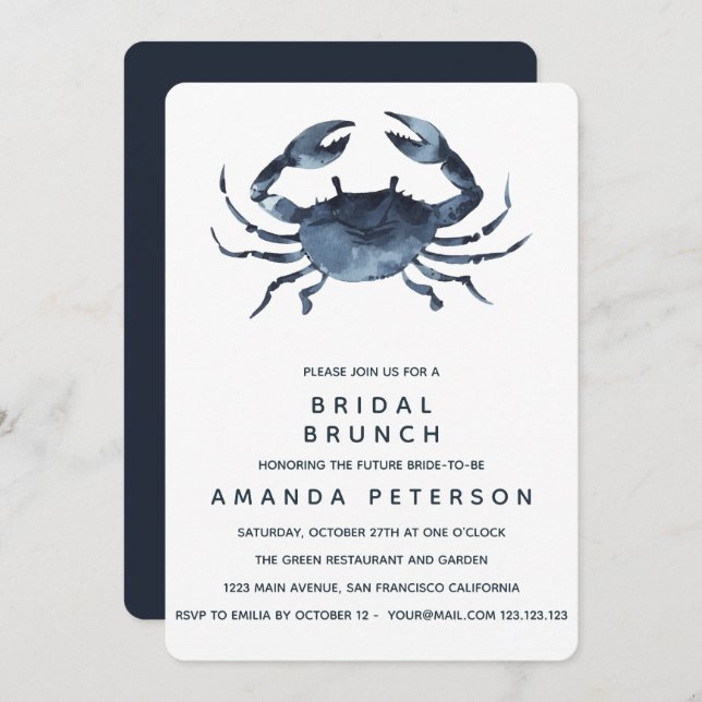 Convite O Caranguejo Azul | Bridal Brunch Wedch (Frente/Verso)