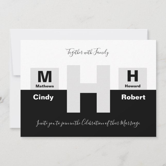 Convite O Casamento Básico Negro e Branco (Frente)