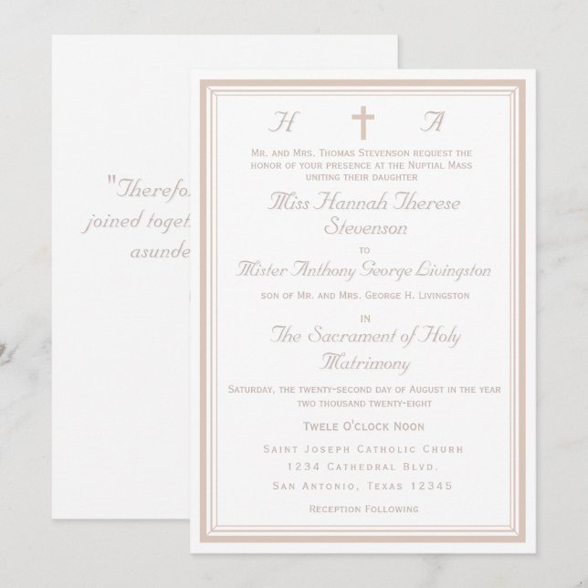 Convite O Casamento Católico Refinado (Frente/Verso)