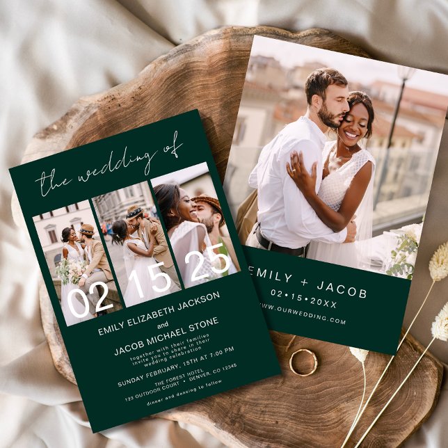 Convite O Casamento da Colagem de Fotos Verde Emerald (Criador carregado)