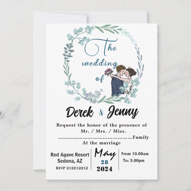 Convite O casamento de amantes azuis (Frente)