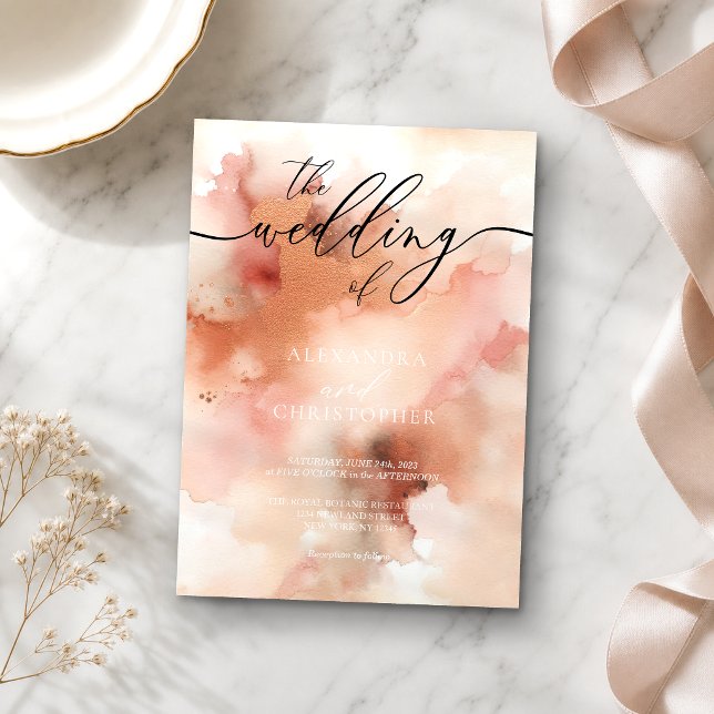 Convite O Casamento De Aquarela RoseGold (Criador carregado)