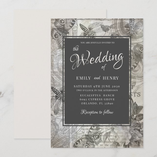 Convite O Casamento de Botânica Vintage  (Frente/Verso)