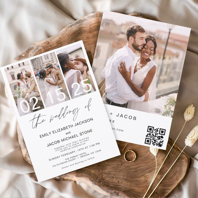 Convite O Casamento de Código QR da Foto: Elegante Minimal (Criador carregado)