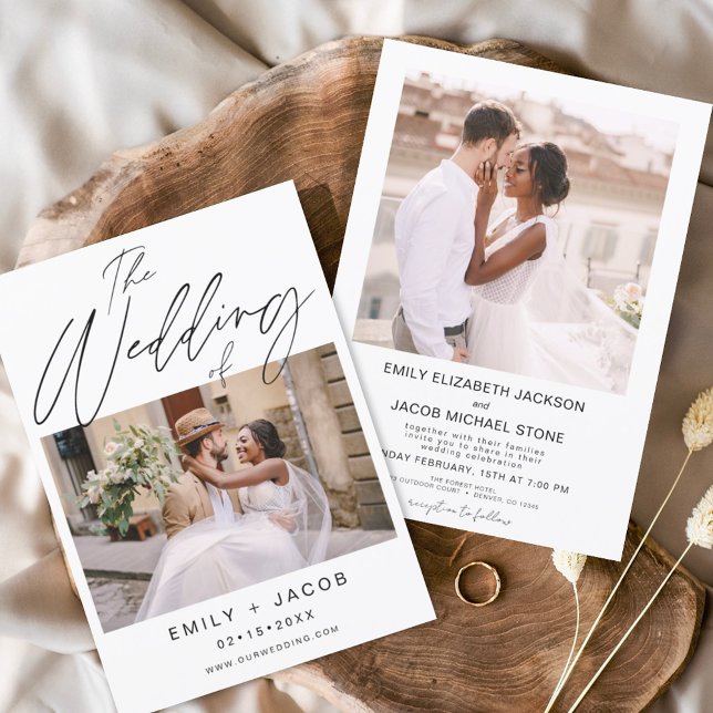 Convite O Casamento de Duas Fotografias de Branco Minimali (Criador carregado)