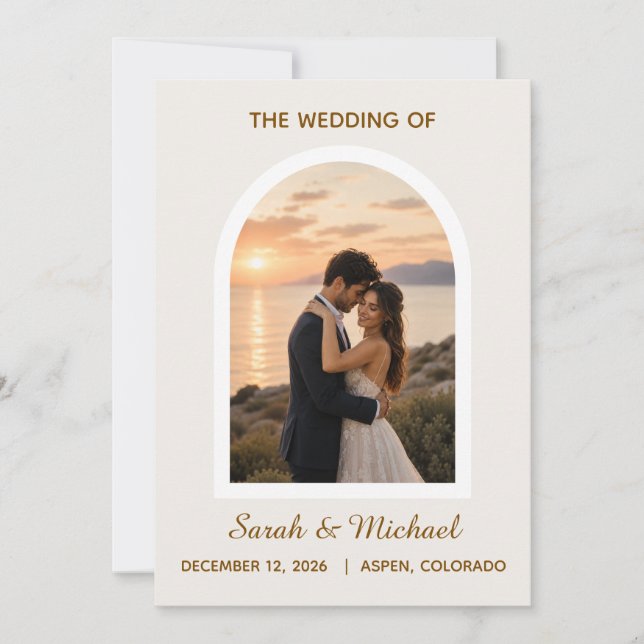 Convite 'O Casamento de' Foto do Arco Moderno Salve a Data (Frente)