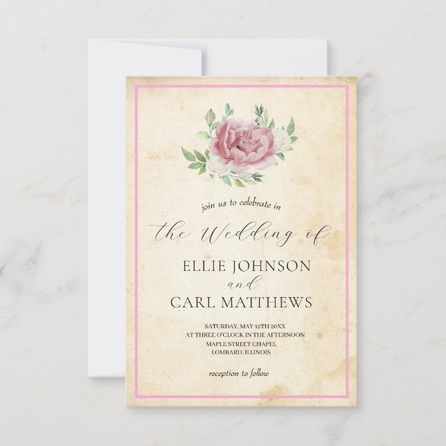 Convite O Casamento de Rosa desbotado (Frente)