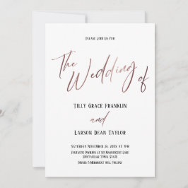 Convite O Casamento De Rose Gold Handwriting Simple
