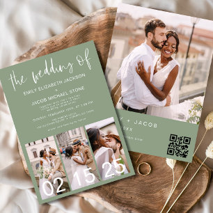 Convite O Casamento do Código de QR Minimalista Verde de S