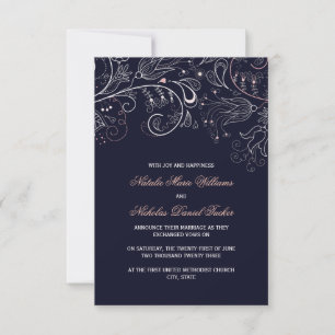 Convite O casamento floral do marinho w/Tulip- 3x5 do