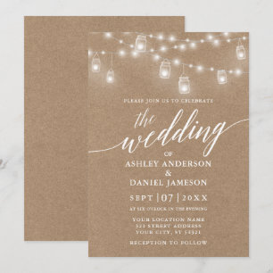 Convite O casamento moderno da caligrafia ilumina Kraft